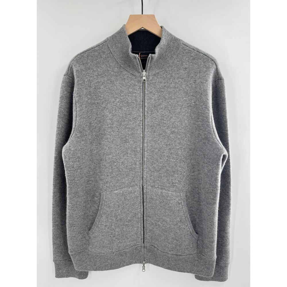 Quince Mens Gray Reversible 100% Cashmere Full Zip Sweater Jacket Cardigan L NWT